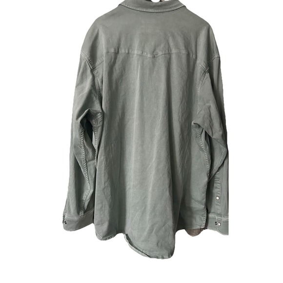 PONCHO Mens Long Sleeve Denim Western Shirt Ventura Sage Green Pearl Snap 3XL - Picture 2 of 8